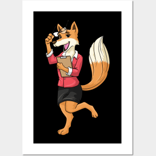 Beautiful fox as a secretary with glasses & notebook Posters and Art